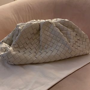 White woven leather pouch